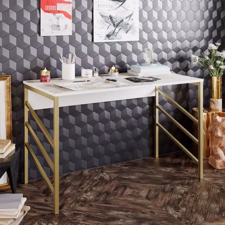 Skye Decor, Tuna - Gold, scrivania, oro, pannello di plastica rivestito al 100 % di melamina, 120 x 60 x 75 cm