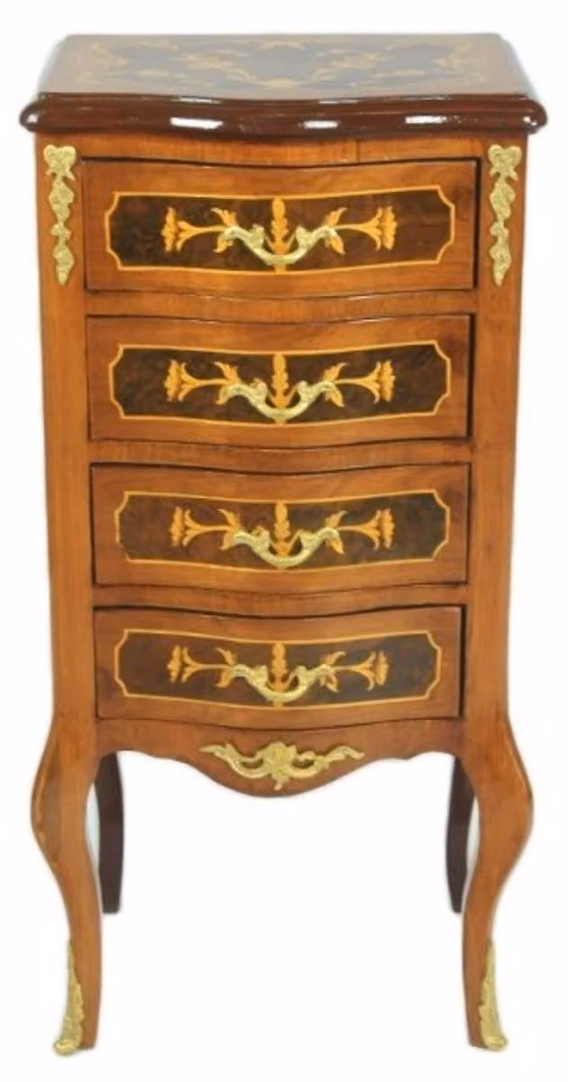 Comò Casa Padrino in stile barocco, in legno massello di mogano, con 4 cassetti - Larghezza 40 cm, profondità 30 cm, altezza 80 cm