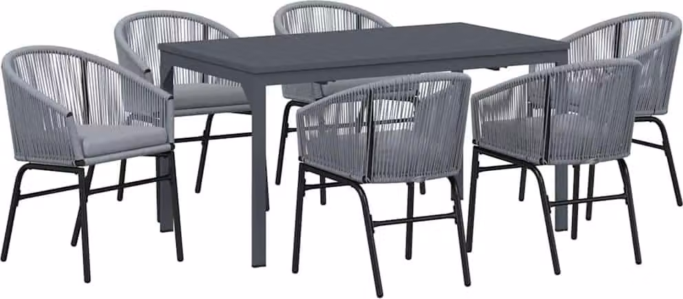 Set da Pranzo per Giardino 7 pcs Grigio polyrattan