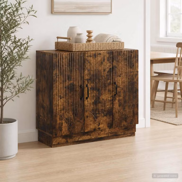 Credenza moderna vidaXL in legno ingegnerizzato color rovere fumo, L 89 x P 34,5 x H 77 cm
