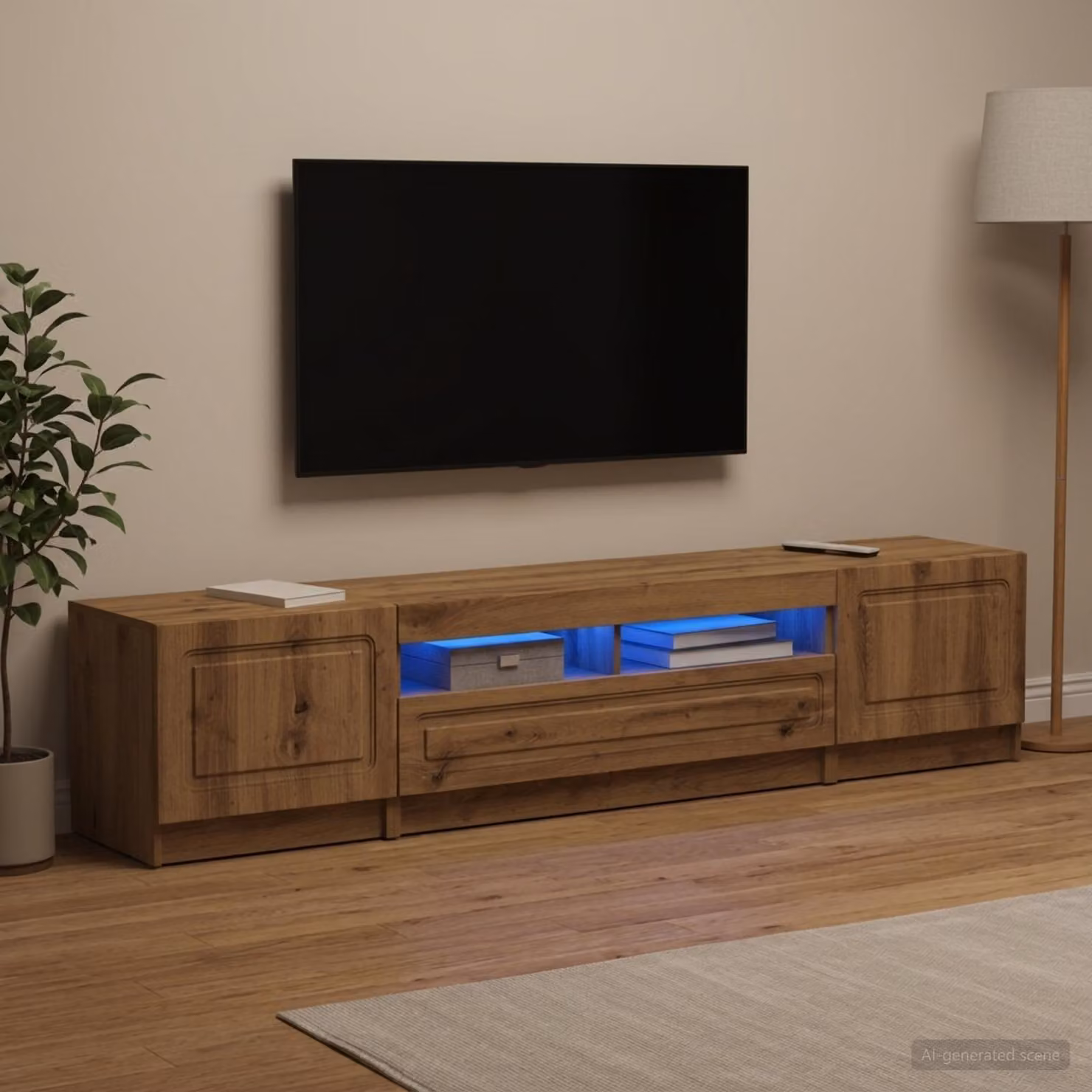 Mobile TV LED vidaXL UTRECHT in Rovere Artigianale con Illuminazione Integrata, Moderno, L/P/H: 100 x 35 x 40 cm