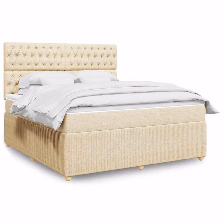 vidaXL Giroletto a Molle con Materasso Ibrido in Tessuto Beige e Bianco L/P/H: 180 x 200 cm
