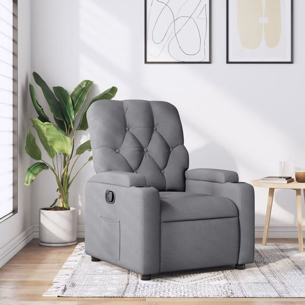 vidaXL Poltrona Reclinabile Relax in Tessuto Grigio con Braccioli e Meccanismo a Leva Manuale