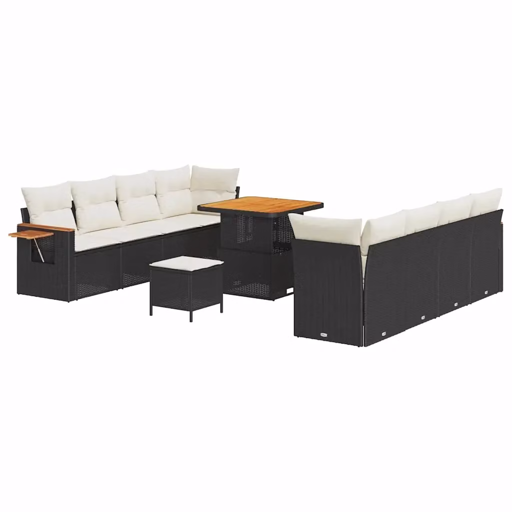 Set Divano da Giardino vidaXL 12 Pezzi a Forma di L con Tavolino e Pouf, Colore Nero e Bianco – 2