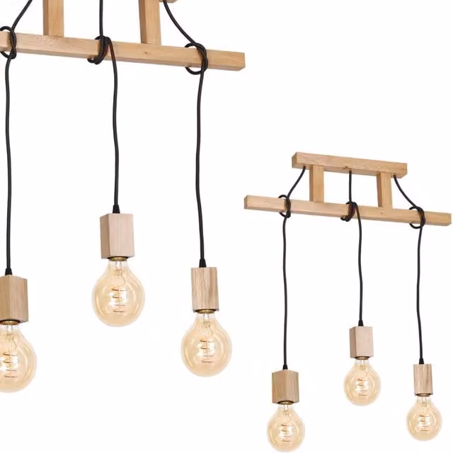 Lampadario a sospensione JACK Milagro in legno con 3 luci E27, regolabile in altezza