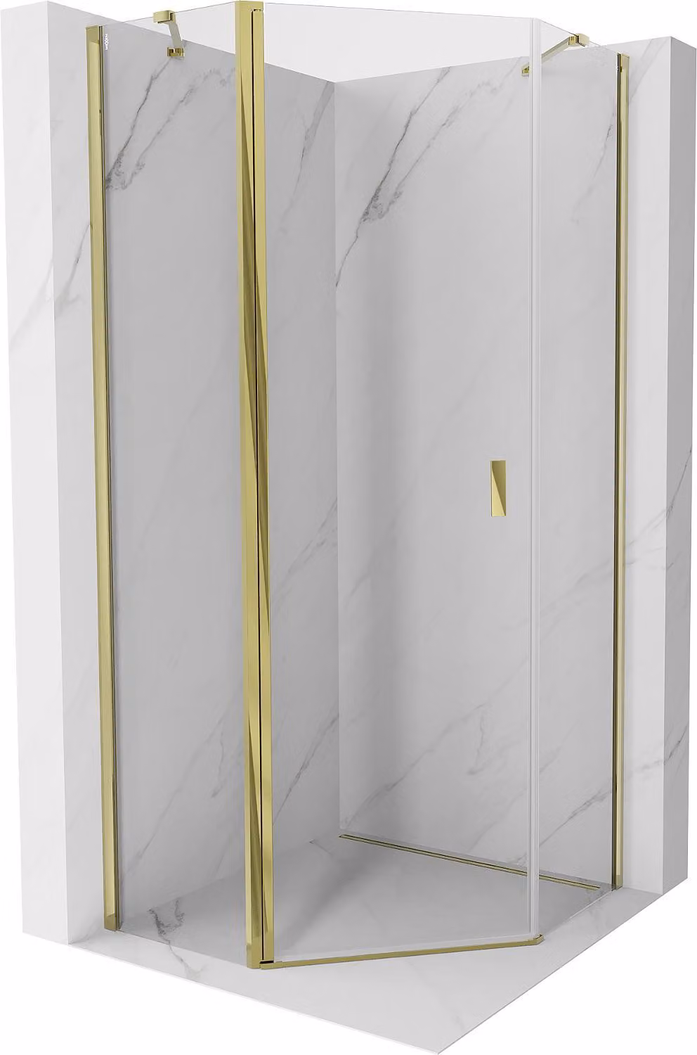 Mexen Mist cabina doccia pentagonale a battente 90 x 90 cm, trasparente, oro - 8A8-090-090-50-00