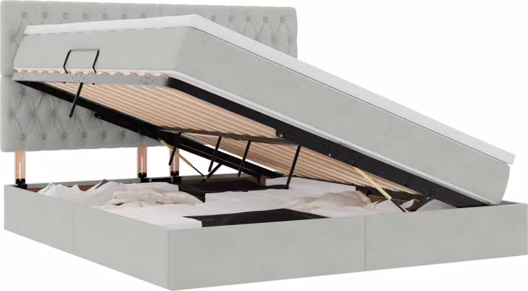 Letto con contenitore LED e materasso Grigio Chiaro