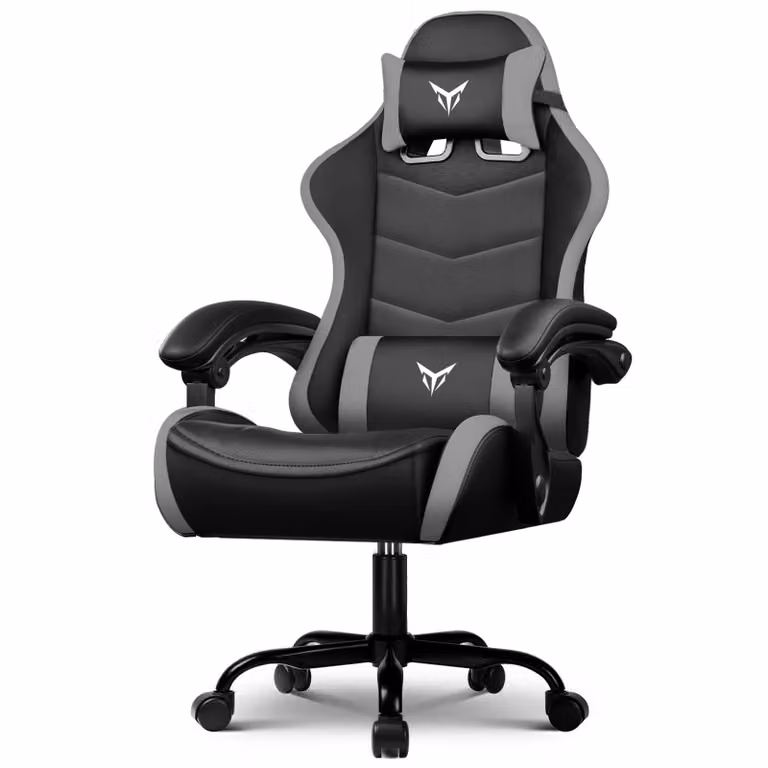 GTPLAYER Sedia da gioco Sedia da ufficio Sedia da gioco ergonomica con poggiatesta e supporto lombare regolabili, poltrona da gioco, grigia