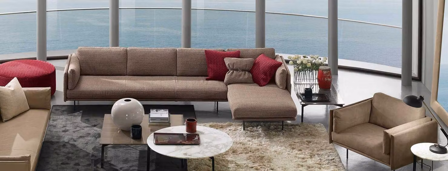Braun Ecksofa L-Form Sofa Couch Design Polster Modern Textil Wohnzimmer PRIANERA
