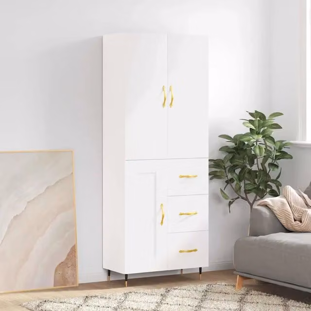 Credenza moderna bianca vidaXL a parete in legno e metallo L: 69,5 cm, P: 34 cm, H: 180 cm