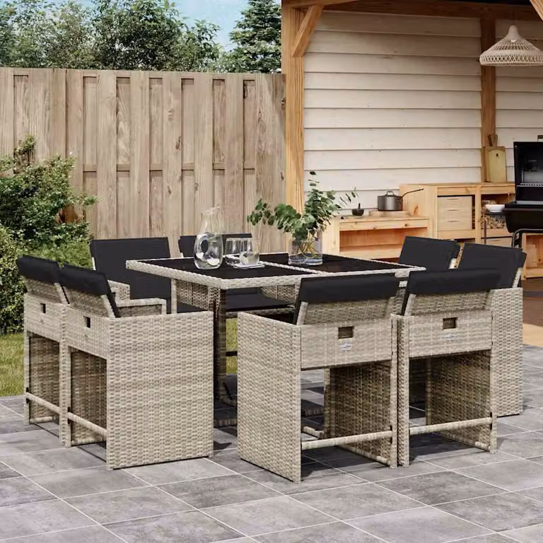 vidaXL Set Pranzo da Giardino 9pz in Polyrattan con Cuscini e Tavolo in Vetro Grigio Antracite