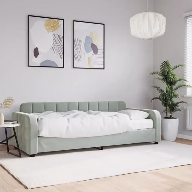 Divano Letto con Materasso-Sofa Letto-Daybed Grigio Chiaro 80x200 cm in Velluto 828327