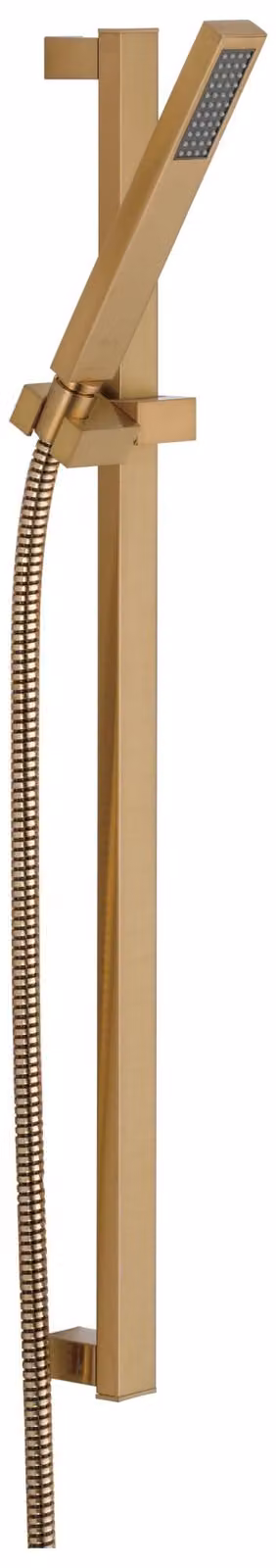 Doccia a soffione scorrevole, finitura champagne bronzo, forma rettangolare