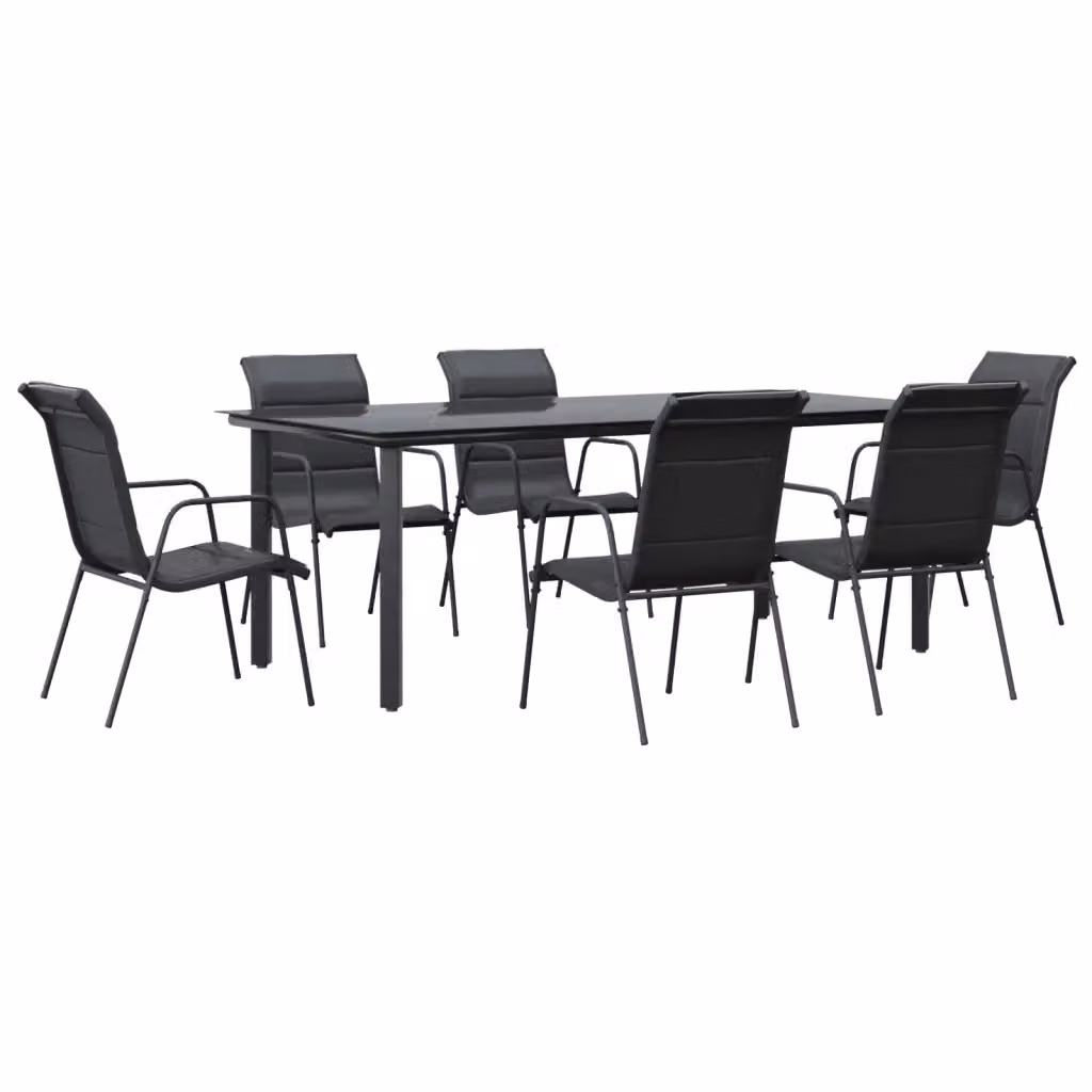 Set da Pranzo da Giardino vidaXL in Acciaio Verniciato a Polvere e Vetro, 7 Pezzi, Nero e Antracite – 2