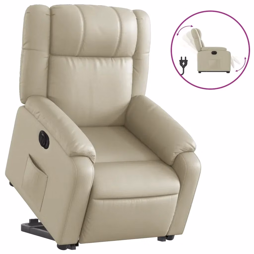 Poltrona Alzapersona Reclinabile vidaXL in Similpelle Beige con Assistenza Elettrica per Senior – 2