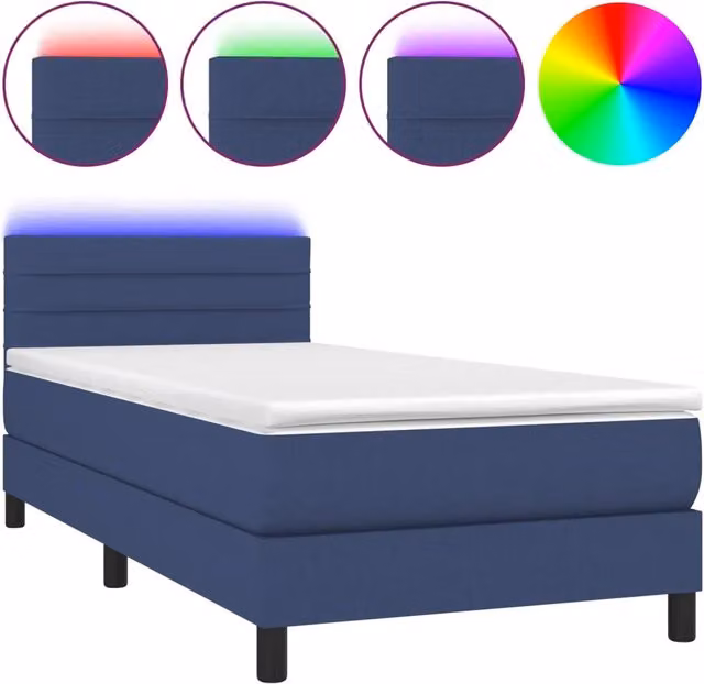 Letto singolo | Letto per adulti | Letto a Molle con Materasso e LED Blu 90x200 cm in Tessuto