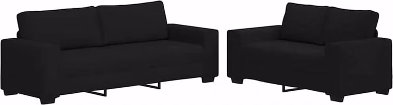 Set di Divani 2 pz con Cuscini Nero in Tessuto