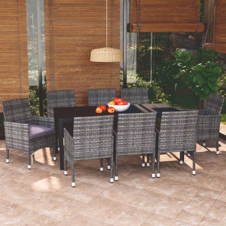 Maison Exclusive - Set da pranzo da giardino da 9 pezzi con cuscini in polyrattan grigio
