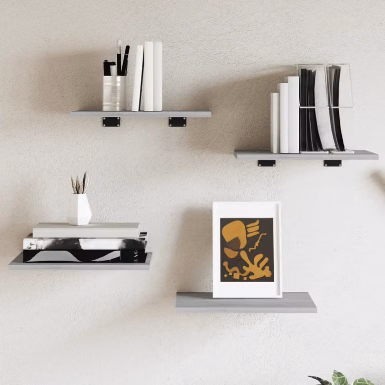 Set di 4 mensole da parete vidaXL in legno multistrato e MDF, colore grigio, L: 40 cm, P: 30 cm, H: 1,5 cm