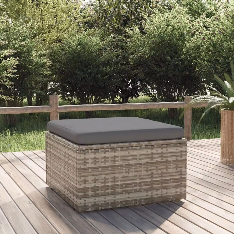 vidaXL Poggiapiedi da Giardino in Polyrattan con Cuscino Grigio L/P/H: 55 x 55 x 30 cm