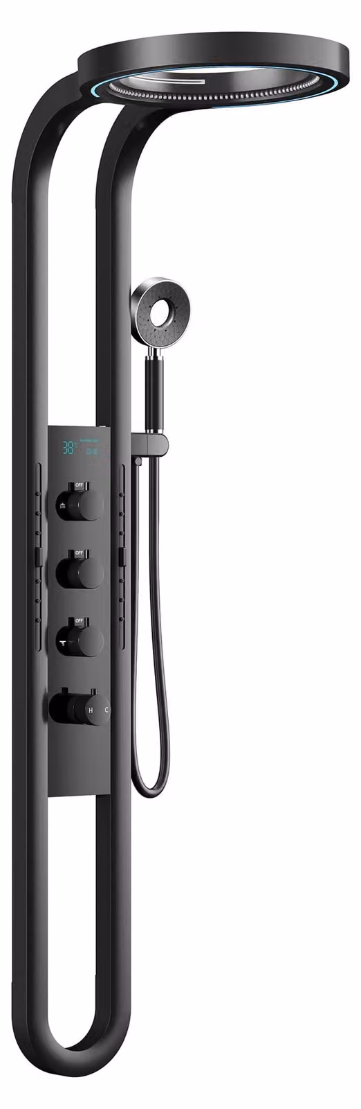Colonna doccia termostatica, con display digitale, doccia a pioggia, altezza 155 cm, colore nero
