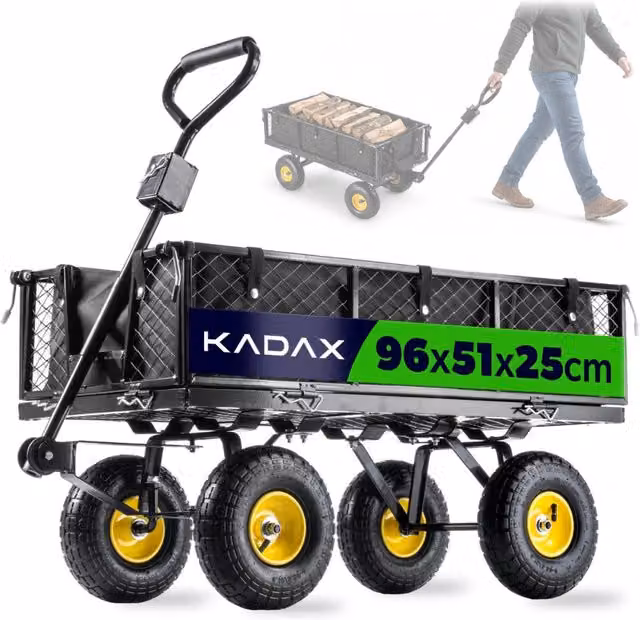 Carrello da giardino KADAX con carriola e rimorchio per trasporto, portata 300 kg, con telone, nero