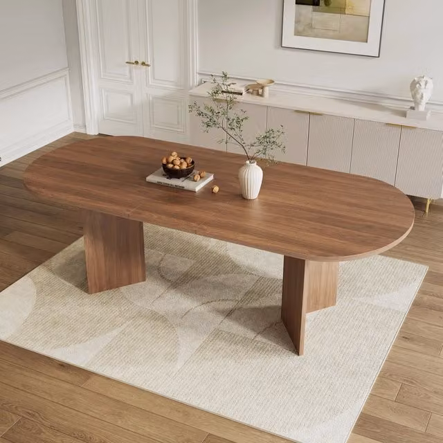 Tavolo da pranzo allungabile per gruppi da 6 a 8 persone con angoli arrotondati, MDF noce, 160/200 × 90 cm