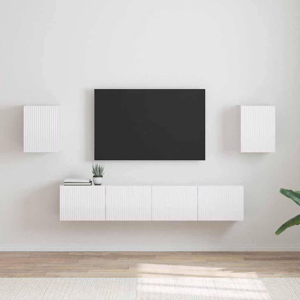 Set di 2 mobili TV da parete vidaXL in legno MDF bianco lucido, design moderno per soggiorno