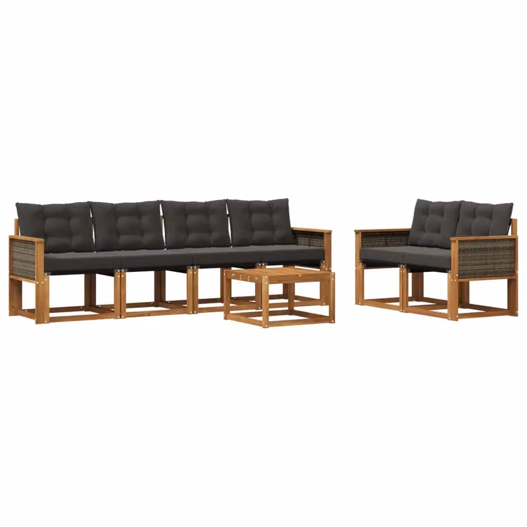 Set di divani da esterno a forma di U vidaXL in legno di acacia con tavolo da caffè e cuscini, Beige e Nero – 2