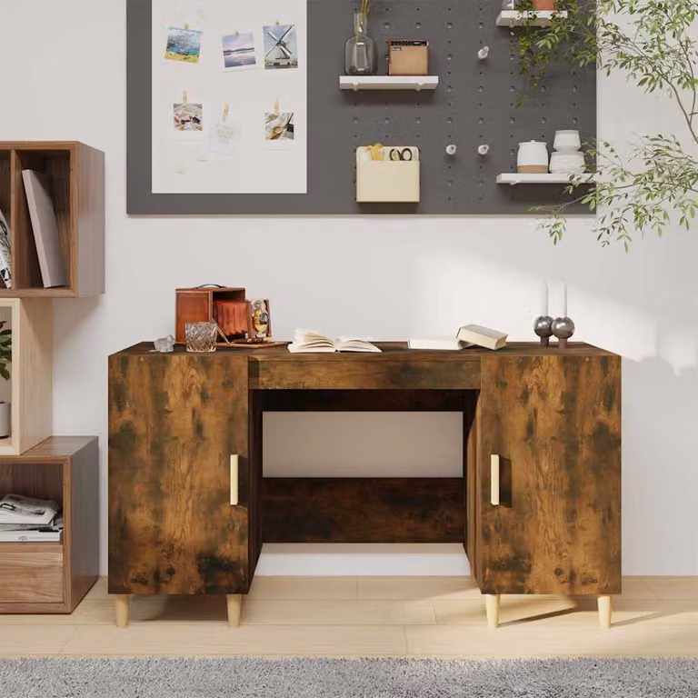 Scrivania da ufficio vidaXL in legno color marrone, L: 140 cm, P: 50 cm, H: 75 cm