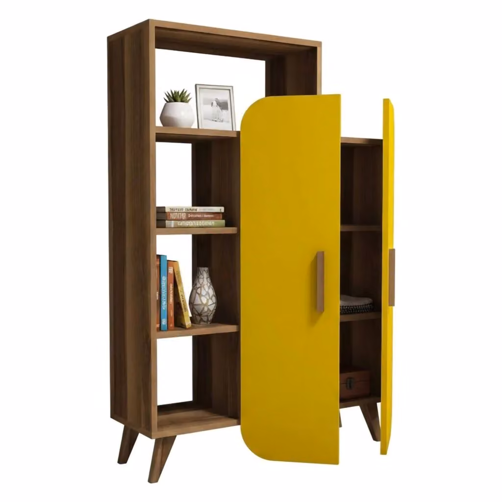 Libreria DMORA Agni con 5 Ripiani, Marrone Noce e Giallo, L: 90 cm, P: 32 cm, H: 132 cm – 2