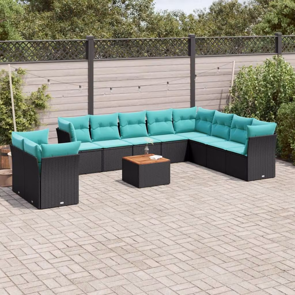 Maison Exclusive - Set da giardino 11 pezzi con cuscini in poly rattan nero
