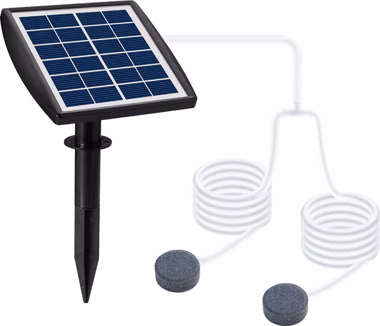 Pompa di ossigeno a energia solare 6V 2W con 2 pietre d'aria e tubo flessibile da 2,5 m - aeratore per acquario, laghetto da giardino, acquario all'aperto