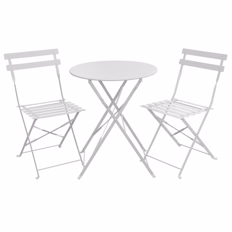 SVITA BERLIN Set da bistrot 3 pezzi Set da giardino Set di mobili in metallo Sedia Tavolo Mobili pieghevoli Set da balcone Bianco