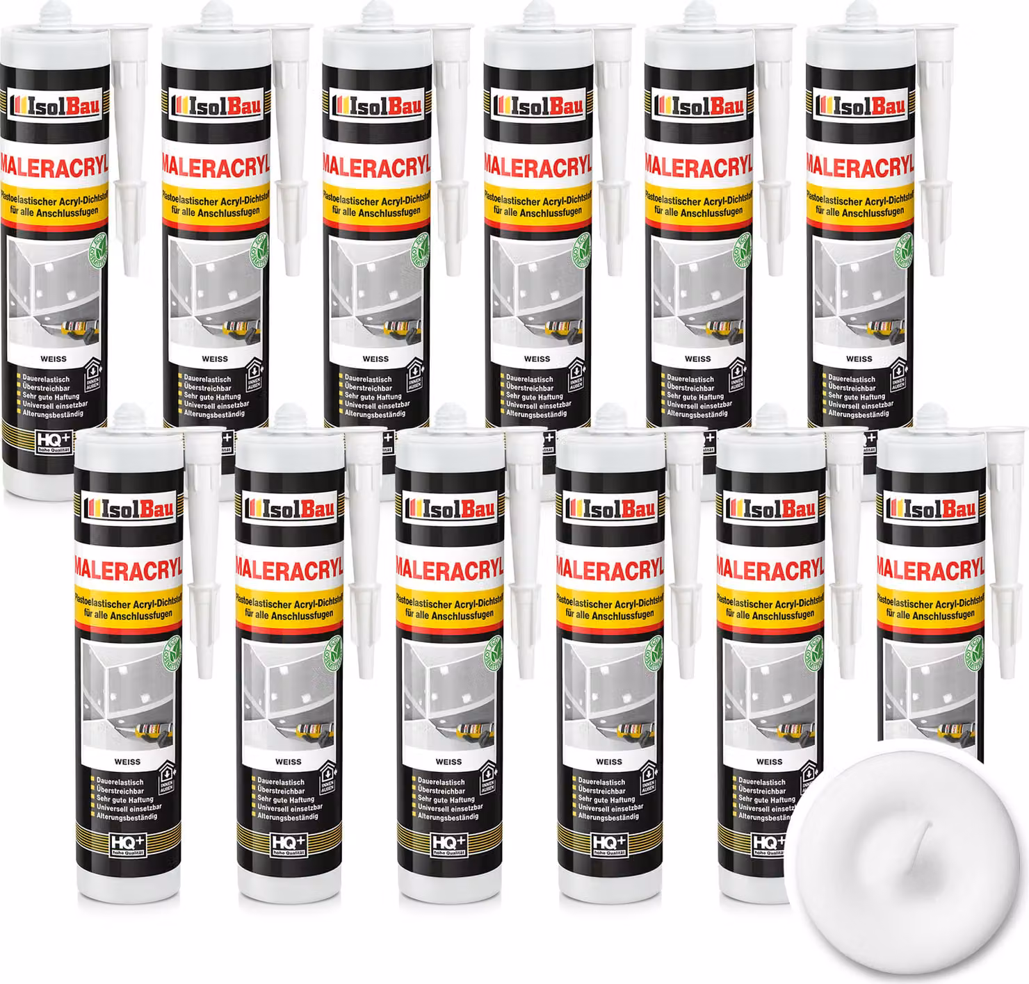 Isolbau Maleracryl 12 cartucce da 300 ml, bianco - Sigillante acrilico plasto-elastico per l'impermeabilizzazione di giunti in ambienti interni ed esterni - Cartucce
