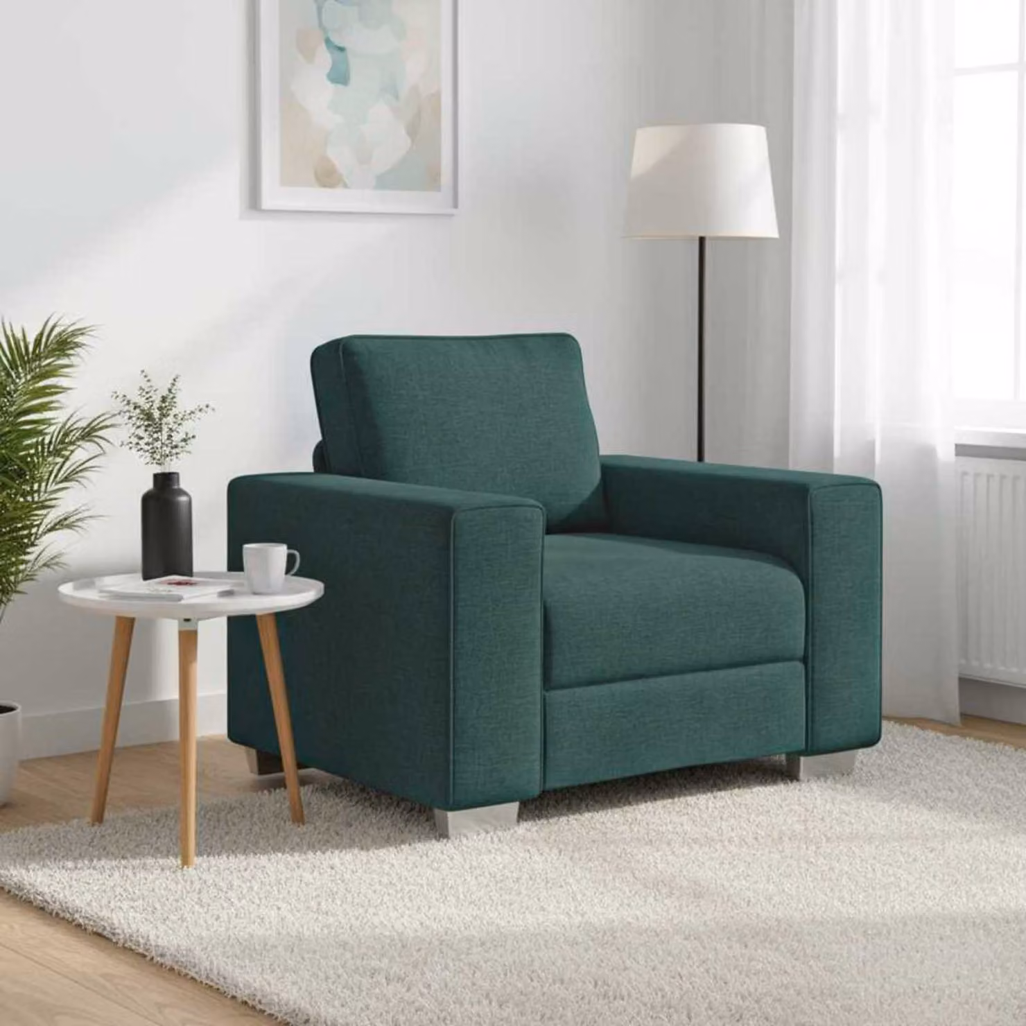 Poltrona Sofa moderna vidaXL in tessuto verde con braccioli per soggiorno