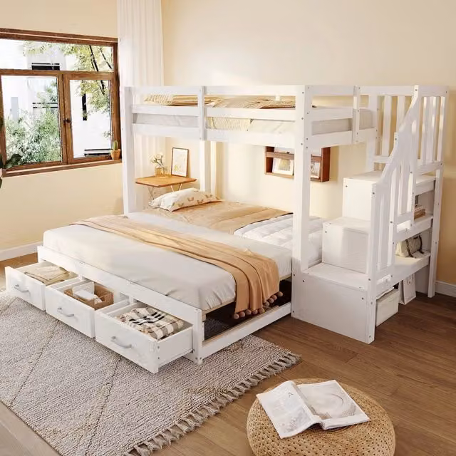 Letto a Castello con Letto Estraibile e Cassetti ¨C Xylo ¨C Legno Bianco 90x200