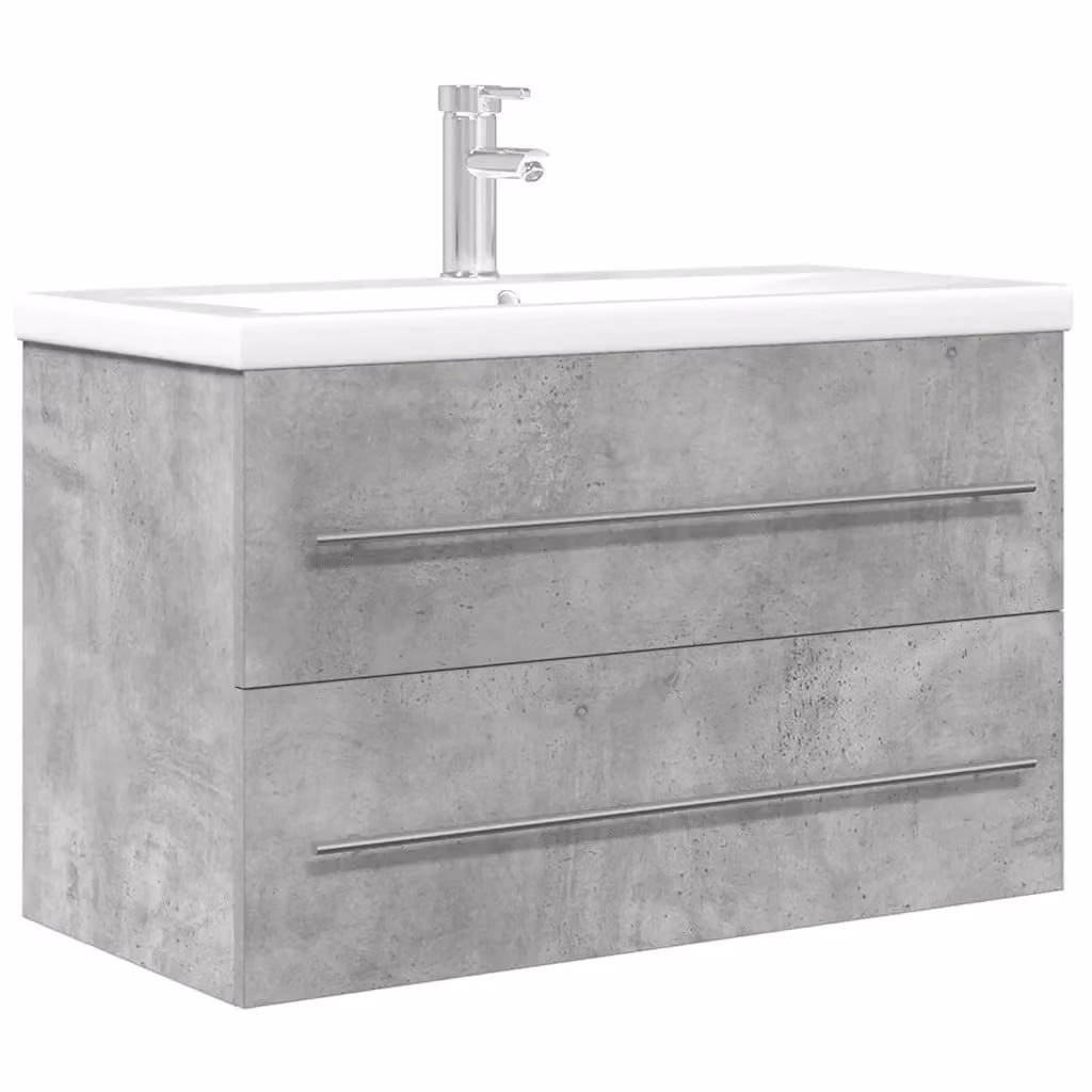 Set Mobili da Bagno Moderno vidaXL in Legno e Ceramica, 2 Pezzi, Grigio e Bianco, Appesi a Parete
