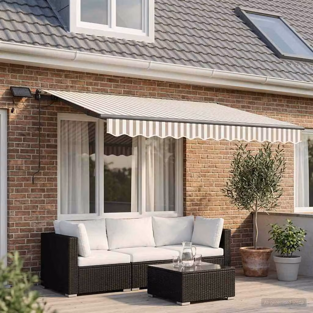 Tenda retrattile vidaXL in alluminio e poliestere, Grigio chiaro e bianco, L: 350 cm x P: 250 cm