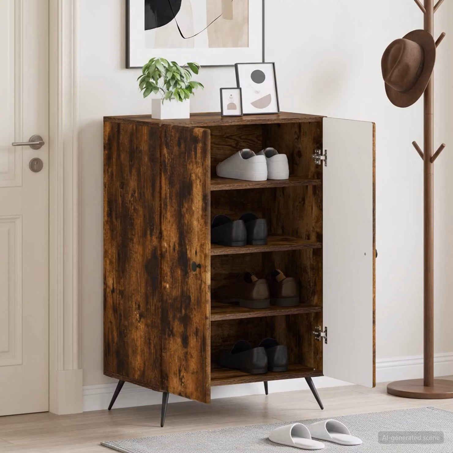 Mobile porta scarpe vidaXL BREDA in rovere fumo, L/P/H: 59,5 x 39,5 x 90 cm