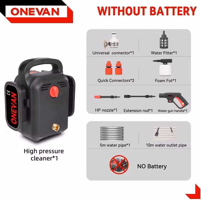 Idropulitrice portatile - 2 in 1 elettrica - 3500 W - 120 bar - Per batteria da 18 V - Senza batteria - Braun