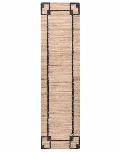 Beliani Tappeto rettangolare in juta con motivo 80 x 300 cm Tessuto Stile rustico Soggiorno Camera da letto Beige e nero