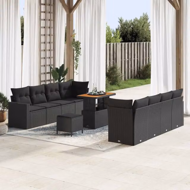 Set Divano da Giardino 12 pz 12-Numero di posti Nero polyrattan 3363539