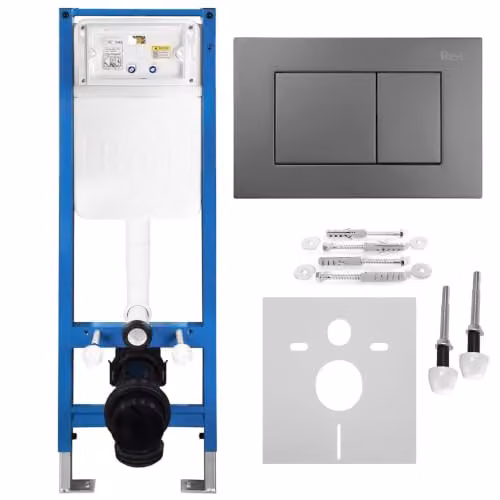 Rea - Kit da incasso sottile 024n per WC con pulsante J Titanio - 22 x 35,2 x 106,2 cm