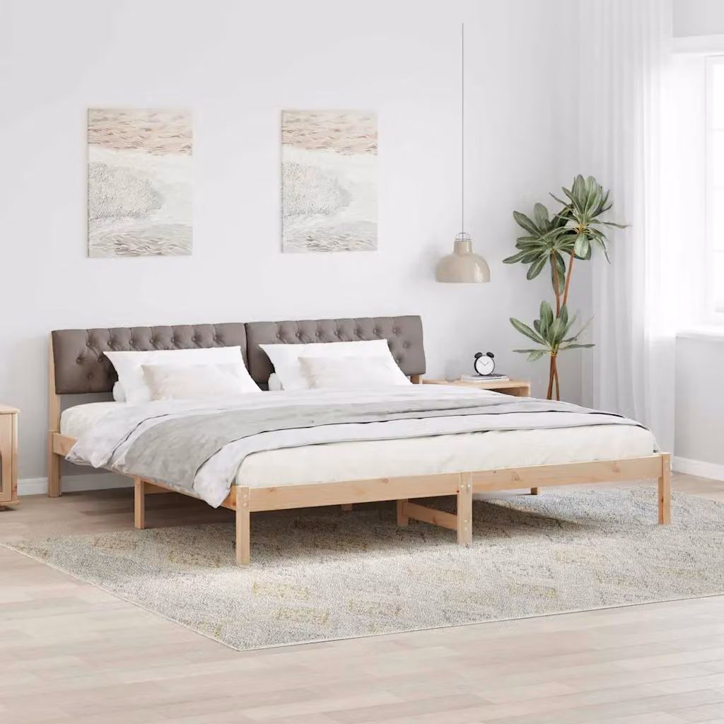 Struttura del letto moderna vidaXL con testiera in tessuto e legno di pino, Marrone e Beige, 200 x 200 cm – 1