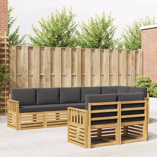 Set di divani da esterno vidaXL a forma di L composto da 8 pezzi in legno di acacia con cuscini in poliestere bianco e antracite