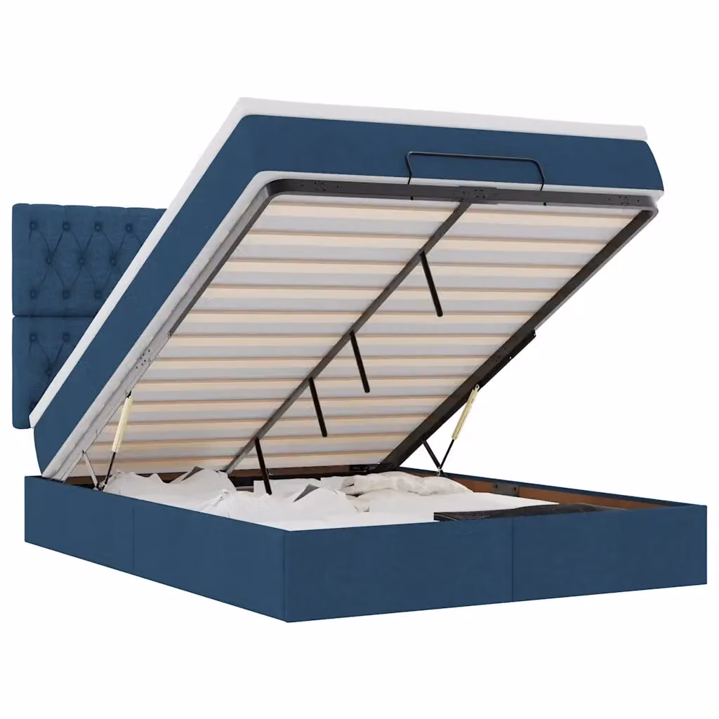 Letto con contenitore a sollevamento vidaXL in tessuto blu e bianco L/P/H: 190 x 140 x 28 cm – 2
