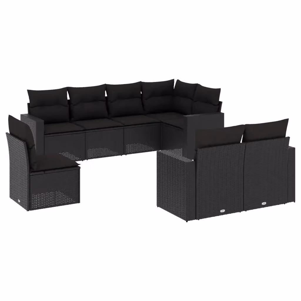 Set Divani da Giardino a L vidaXL in Polyrattan Nero con 8 Cuscini e Struttura in Acciaio – 2