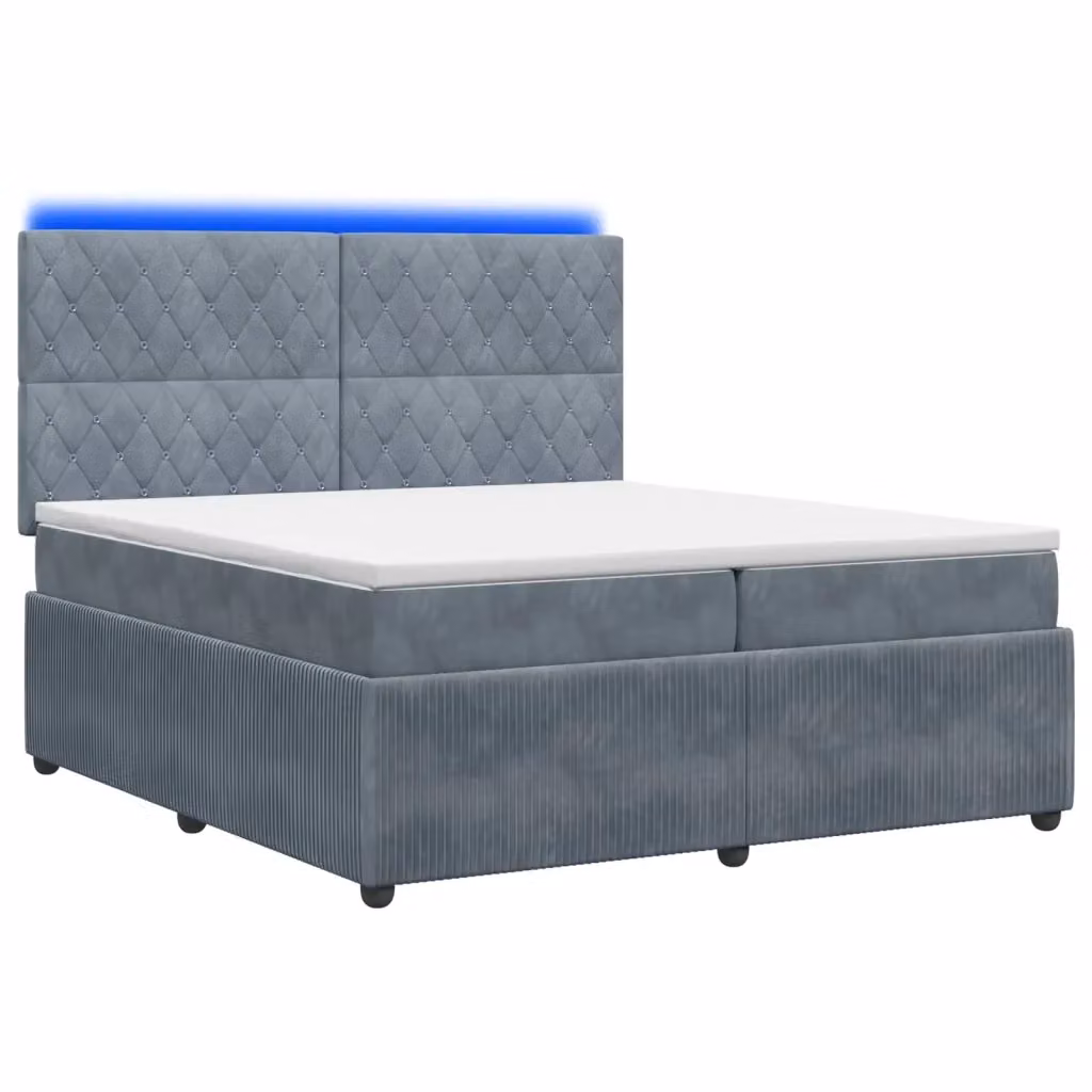 Letto Box Spring vidaXL con Materasso Ibrido e Illuminazione LED, Grigio e Bianco, L/P: 200 x 200 cm – 2