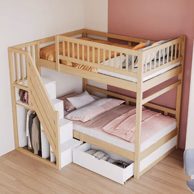 Letto a Castello in Legno Massello con Cassetti e Rete a Doghe ¨C MINIMAL ¨C 90x200